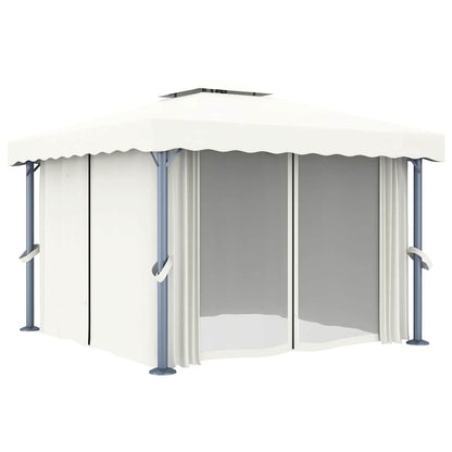 vidaXL Gazebo with Curtain&LED String Lights 3x3 m Cream White 5