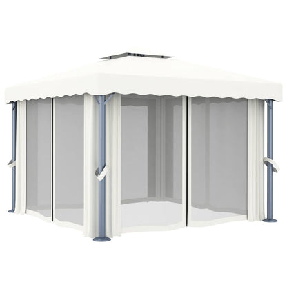 vidaXL Gazebo with Curtain&LED String Lights 3x3 m Cream White 6