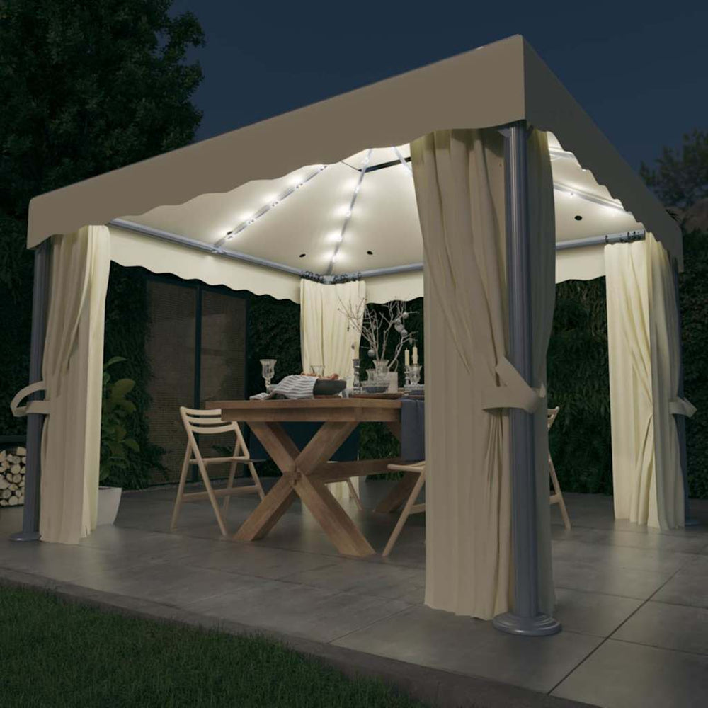 vidaXL Gazebo with Curtain&LED String Lights 3x3 m Cream White