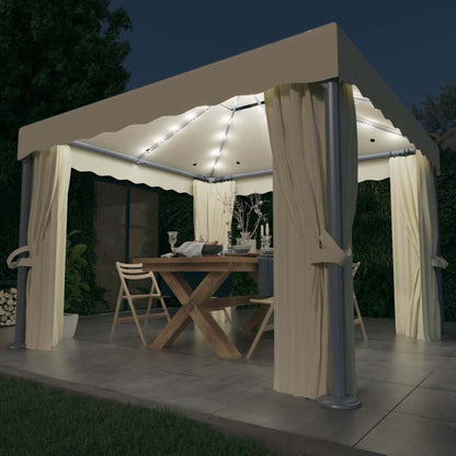 vidaXL Gazebo with Curtain&LED String Lights 3x3 m Cream White 1