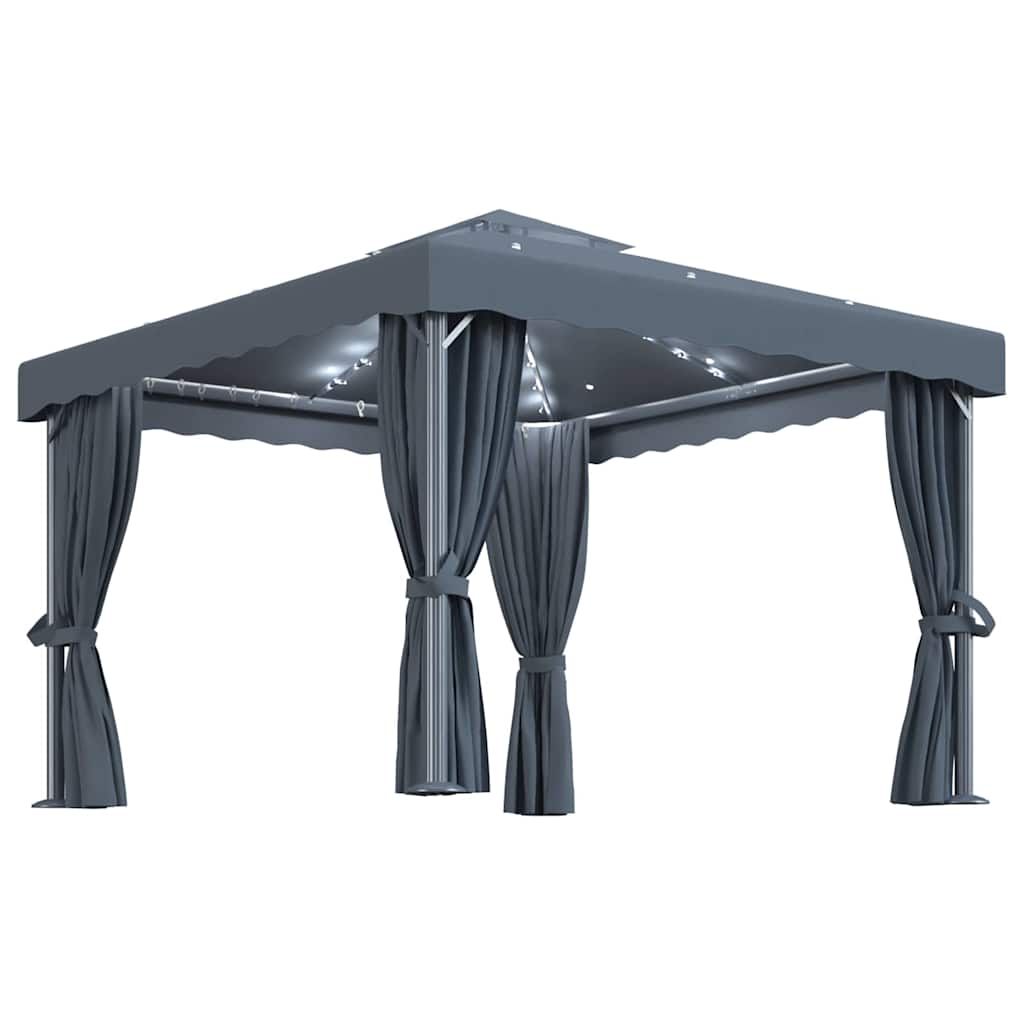 vidaXL Gazebo with Curtain&LED String Lights 3x3 m Anthracite 2