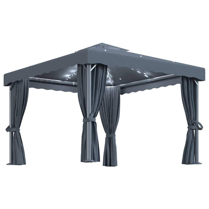 vidaXL Gazebo with Curtain&LED String Lights 3x3 m Anthracite 2