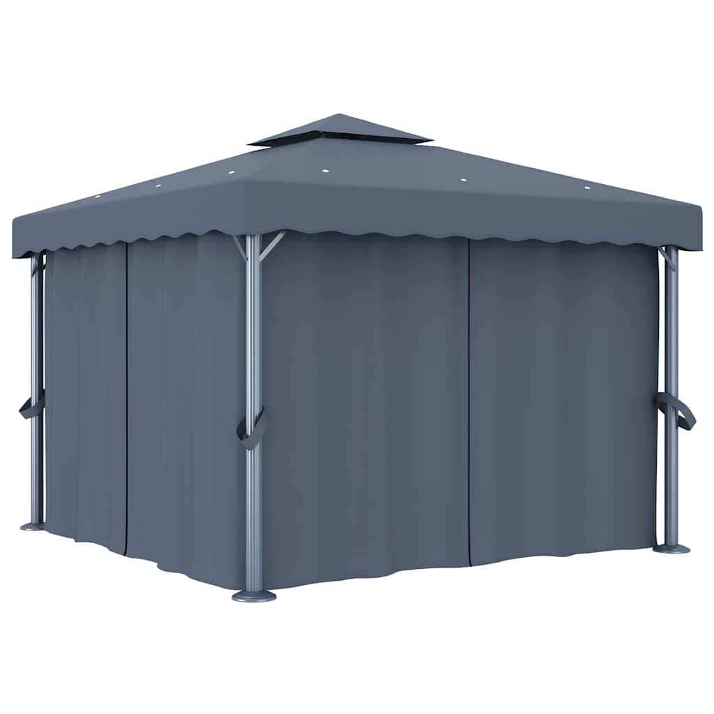 vidaXL Gazebo with Curtain&LED String Lights 3x3 m Anthracite 3