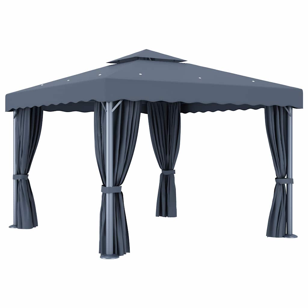 vidaXL Gazebo with Curtain&LED String Lights 3x3 m Anthracite 4