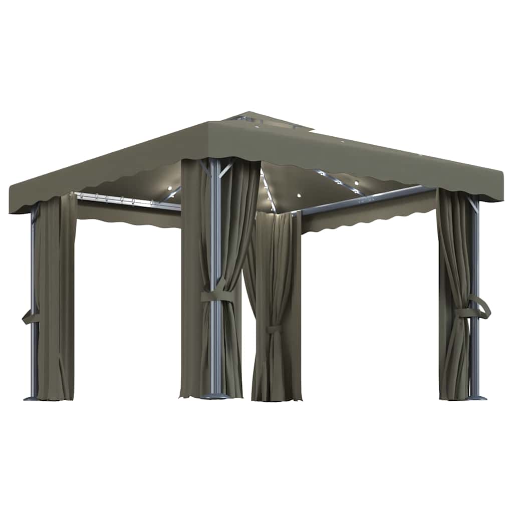 vidaXL Gazebo with Curtain&LED String Lights 3x3 m Taupe 2