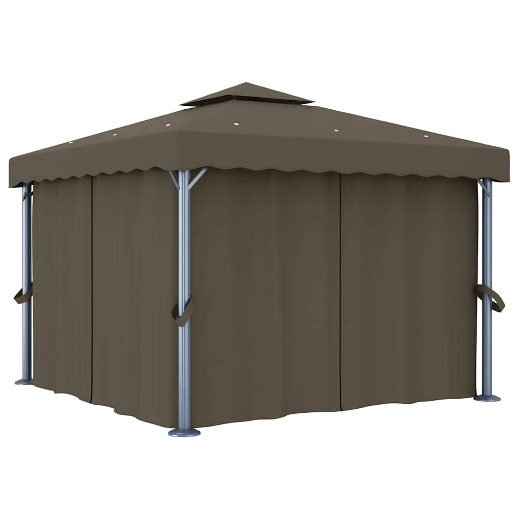 vidaXL Gazebo with Curtain&LED String Lights 3x3 m Taupe 3