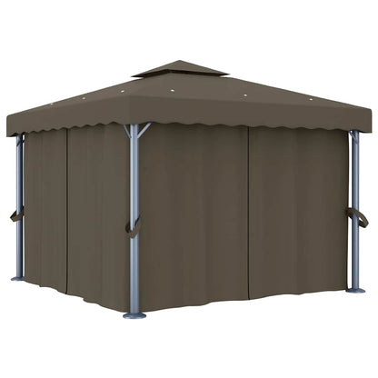 vidaXL Gazebo with Curtain&LED String Lights 3x3 m Taupe 3
