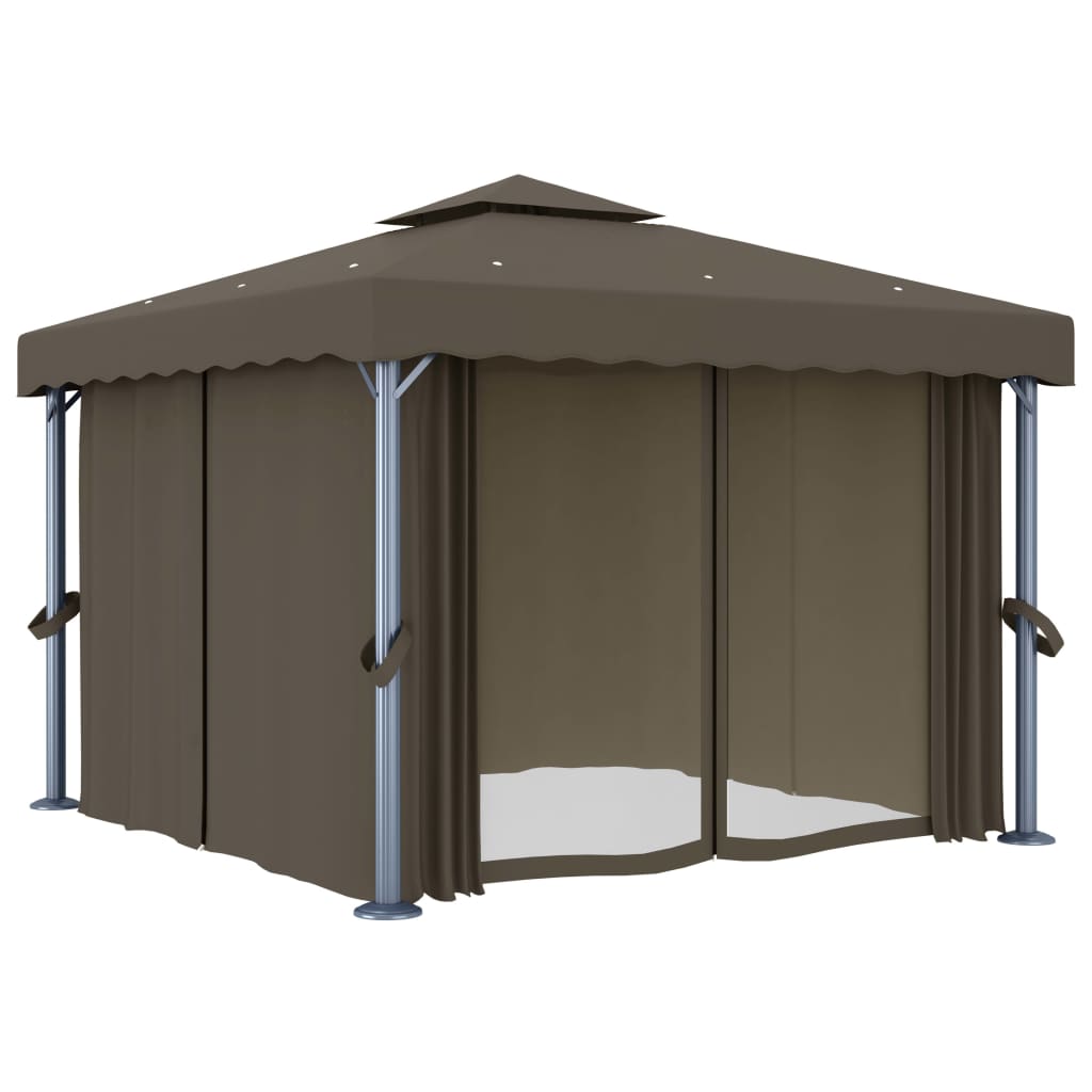 vidaXL Gazebo with Curtain&LED String Lights 3x3 m Taupe 4