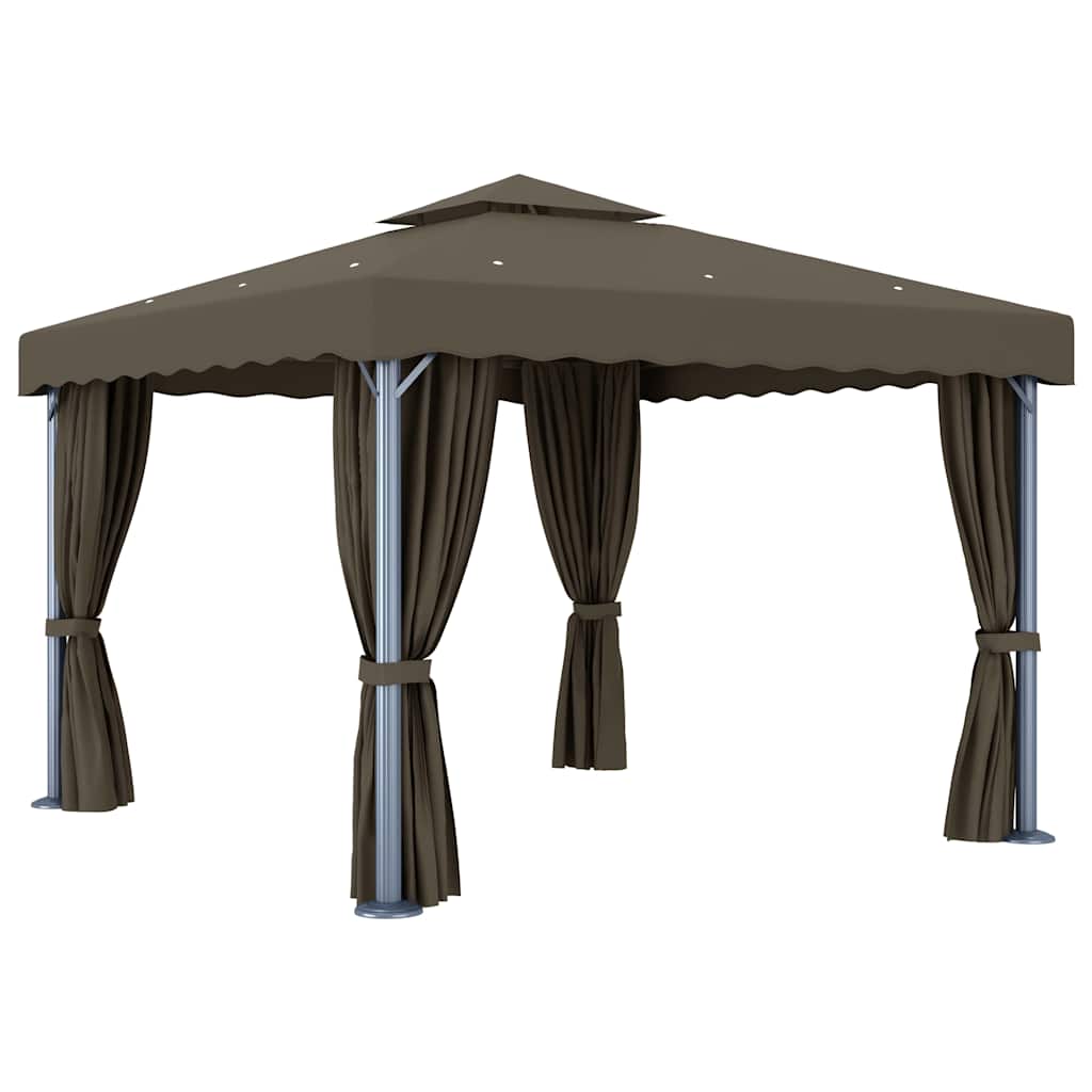 vidaXL Gazebo with Curtain&LED String Lights 3x3 m Taupe 5
