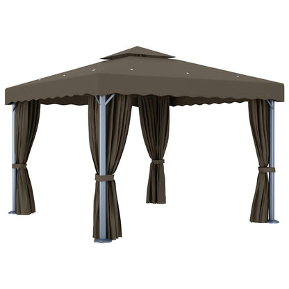 vidaXL Gazebo with Curtain&LED String Lights 3x3 m Taupe 5