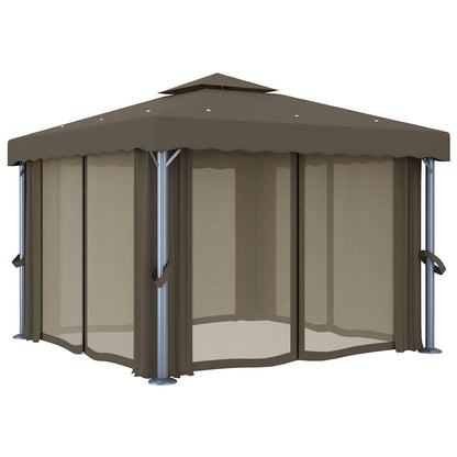 vidaXL Gazebo with Curtain&LED String Lights 3x3 m Taupe 6