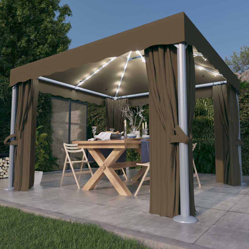 vidaXL Gazebo with Curtain&LED String Lights 3x3 m Taupe 1