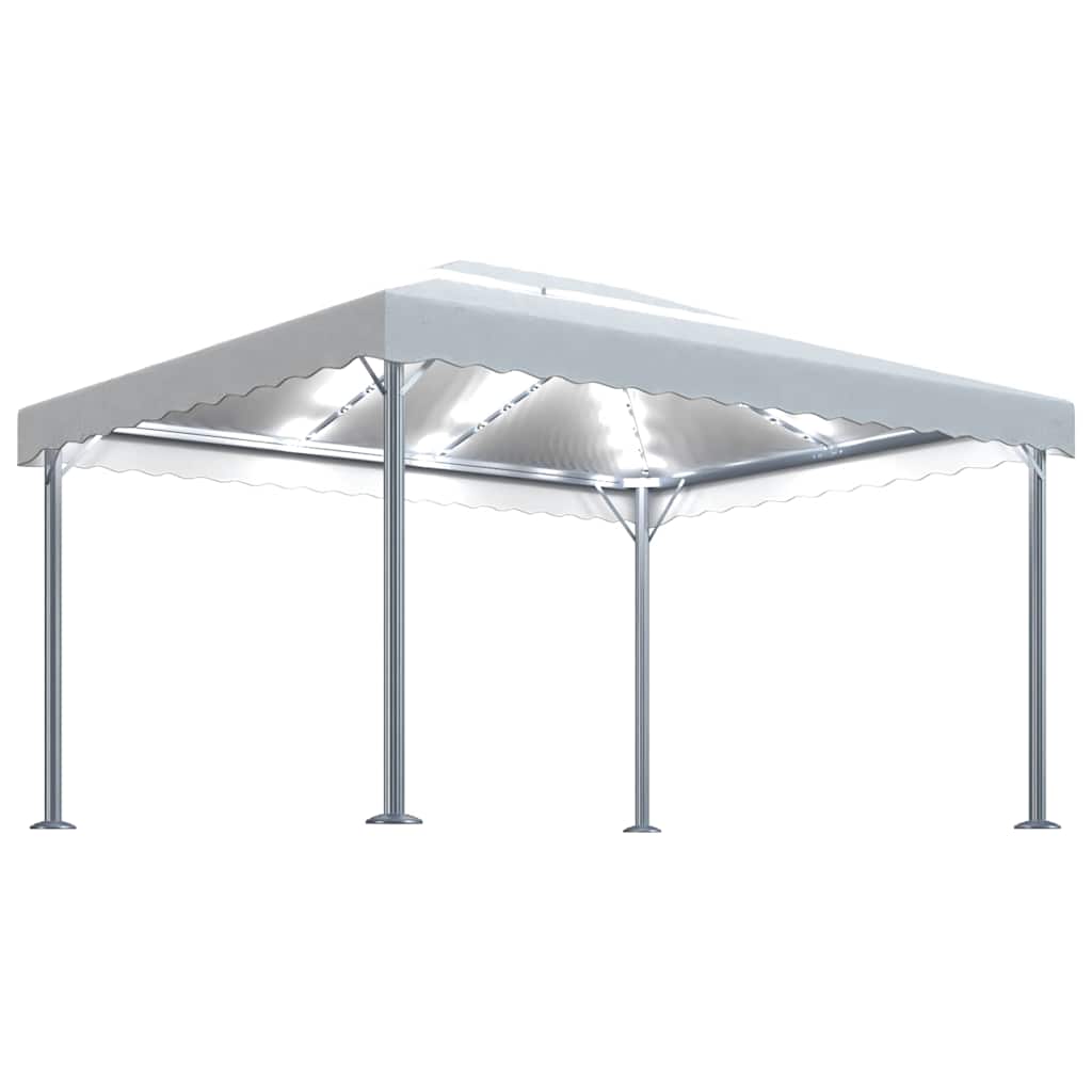 vidaXL Gazebo with LED String Lights 400x300 cm Cream Aluminium 2