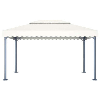 vidaXL Gazebo with LED String Lights 400x300 cm Cream Aluminium 4