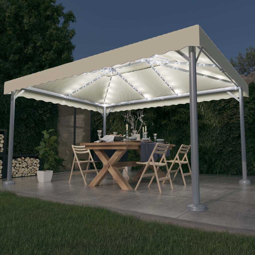 vidaXL Gazebo with LED String Lights 400x300 cm Cream Aluminium 1
