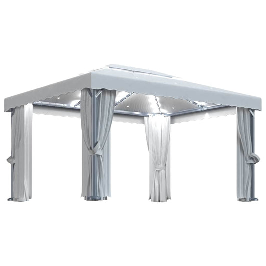 vidaXL Gazebo with Curtain&LED String Lights 4x3 m Cream White 2