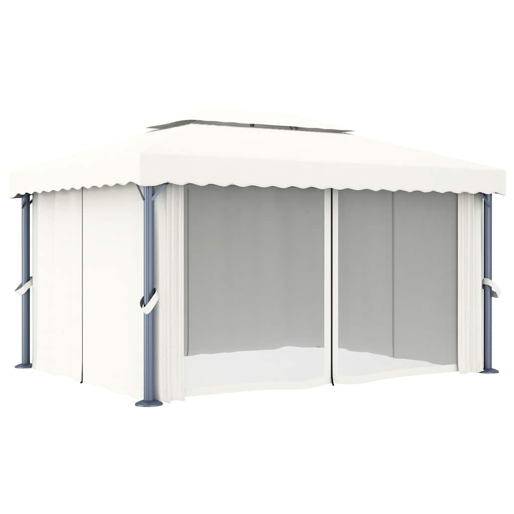 vidaXL Gazebo with Curtain&LED String Lights 4x3 m Cream White 5