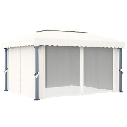 vidaXL Gazebo with Curtain&LED String Lights 4x3 m Cream White 5