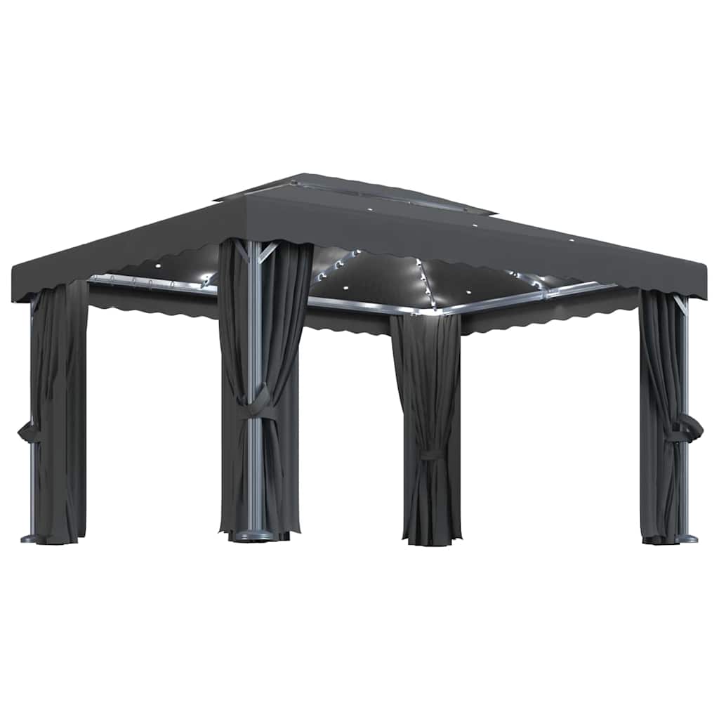 vidaXL Gazebo with Curtain&LED String Lights 4x3 m Anthracite 2