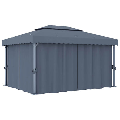 vidaXL Gazebo with Curtain&LED String Lights 4x3 m Anthracite 3