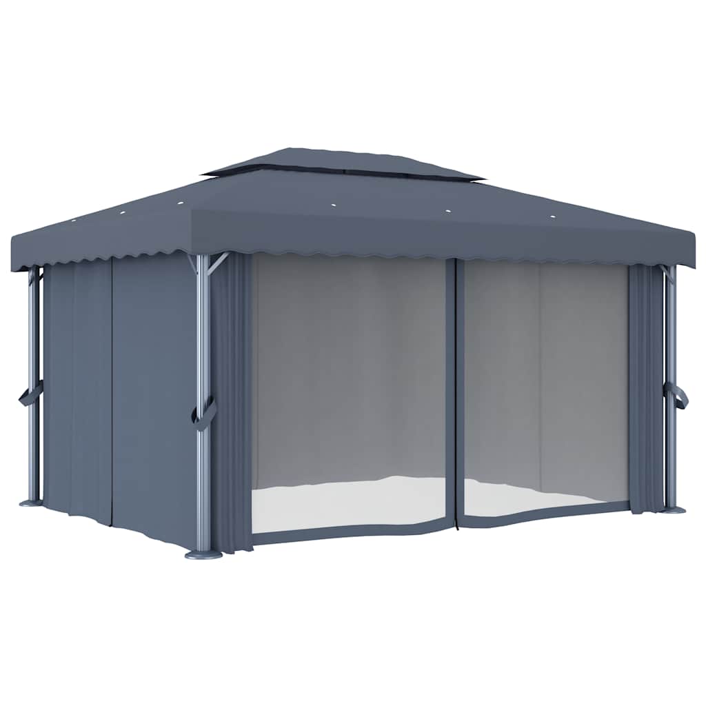 vidaXL Gazebo with Curtain&LED String Lights 4x3 m Anthracite 5