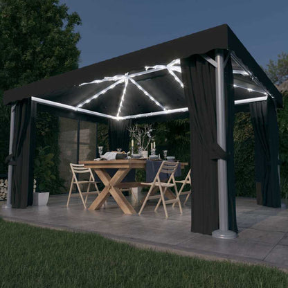 vidaXL Gazebo with Curtain&LED String Lights 4x3 m Anthracite 1