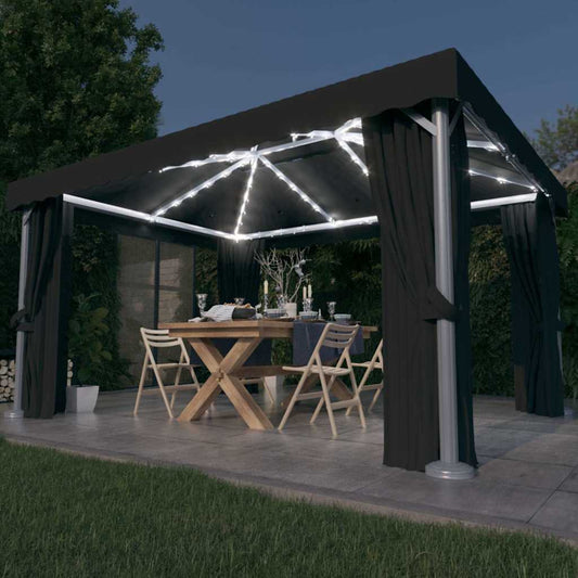 vidaXL Gazebo with Curtain&LED String Lights 4x3 m Anthracite 1