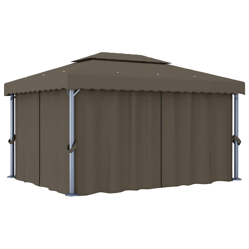 vidaXL Gazebo with Curtain&LED String Lights 4x3 m Taupe 3