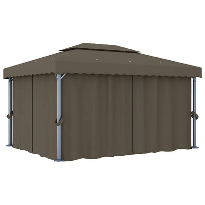 vidaXL Gazebo with Curtain&LED String Lights 4x3 m Taupe 3
