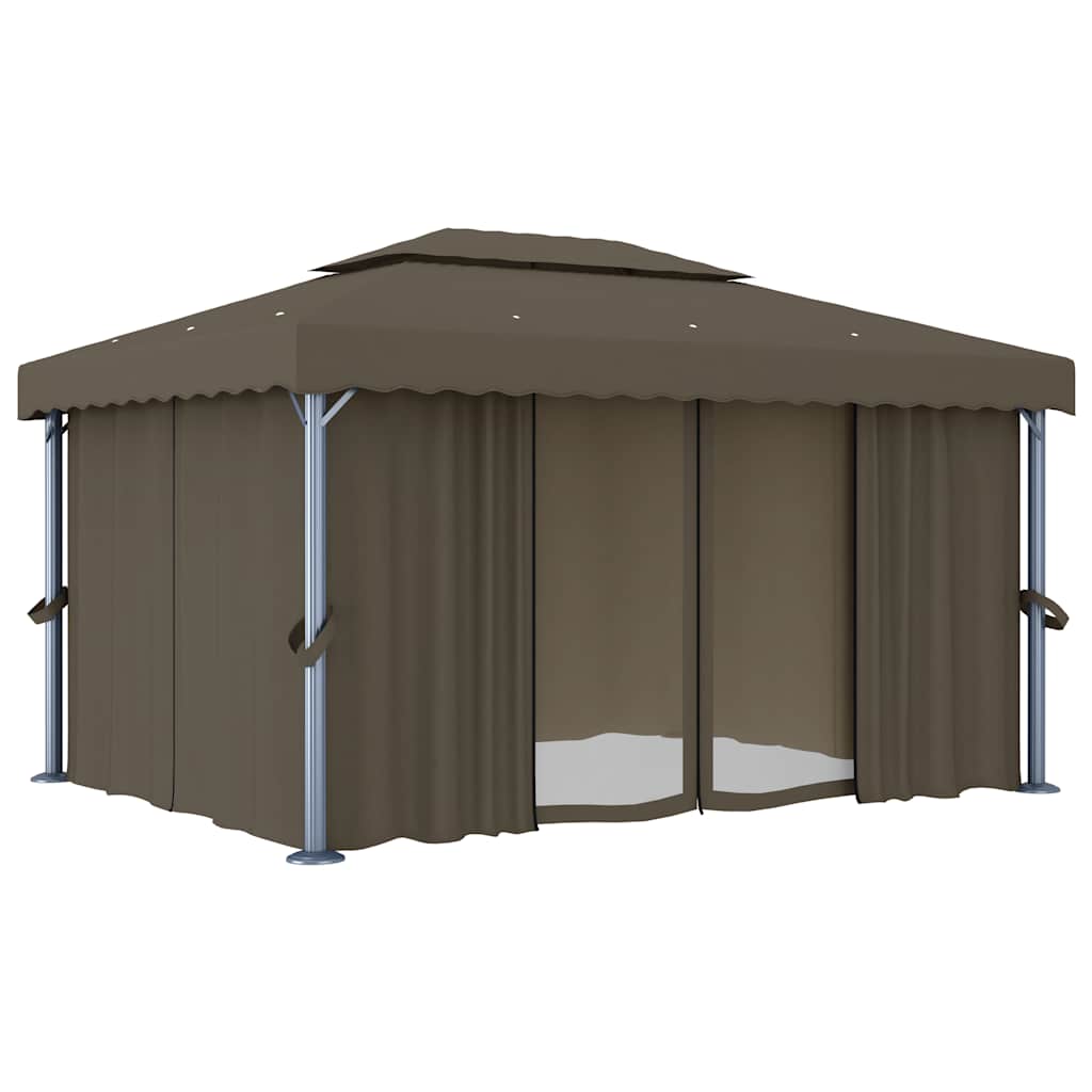 vidaXL Gazebo with Curtain&LED String Lights 4x3 m Taupe 4