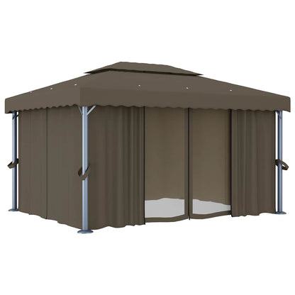 vidaXL Gazebo with Curtain&LED String Lights 4x3 m Taupe 4