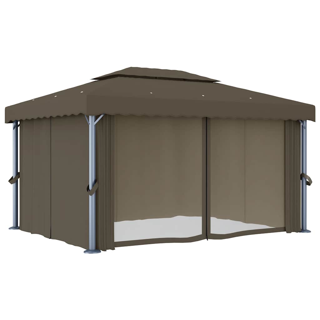 vidaXL Gazebo with Curtain&LED String Lights 4x3 m Taupe 5