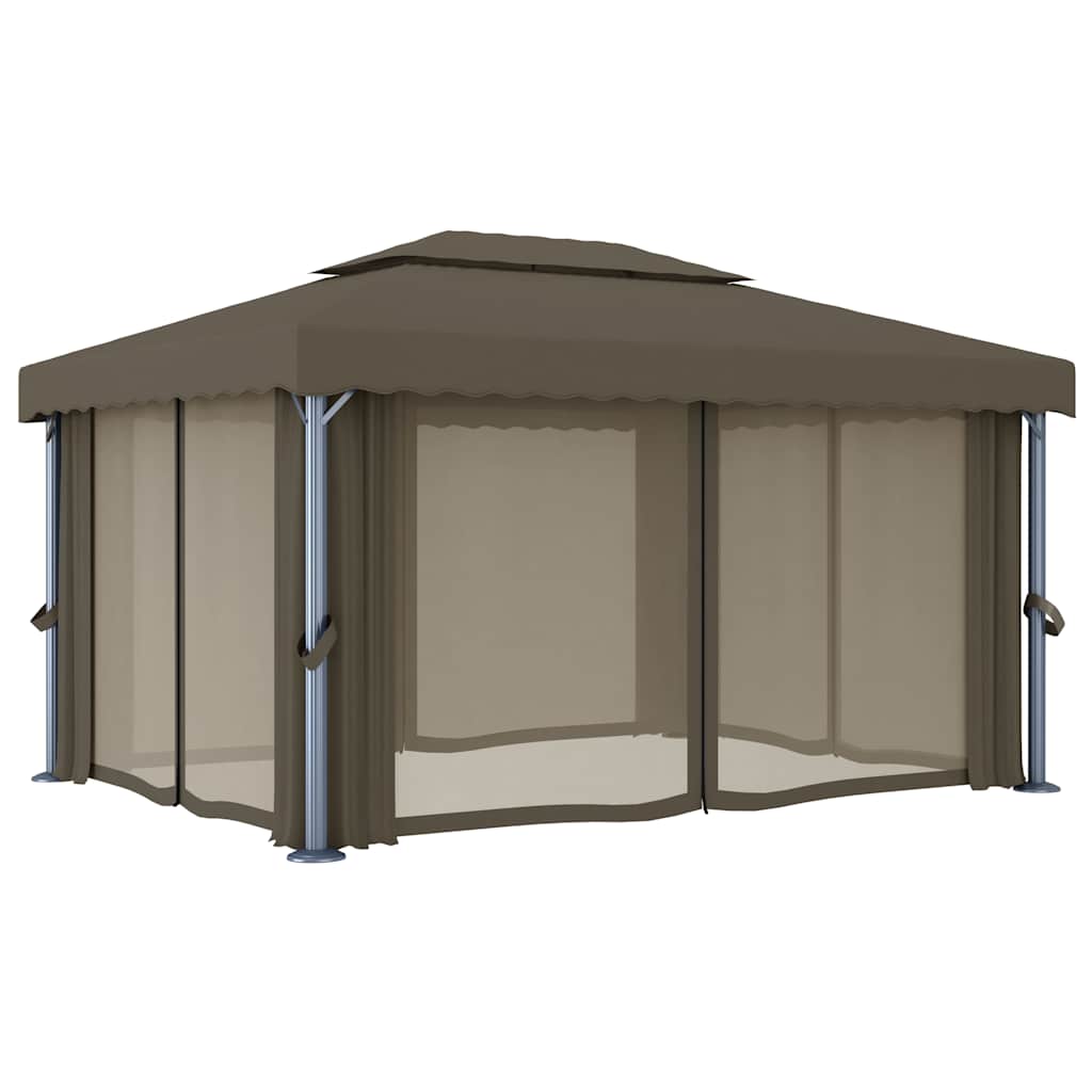 vidaXL Gazebo with Curtain&LED String Lights 4x3 m Taupe 6