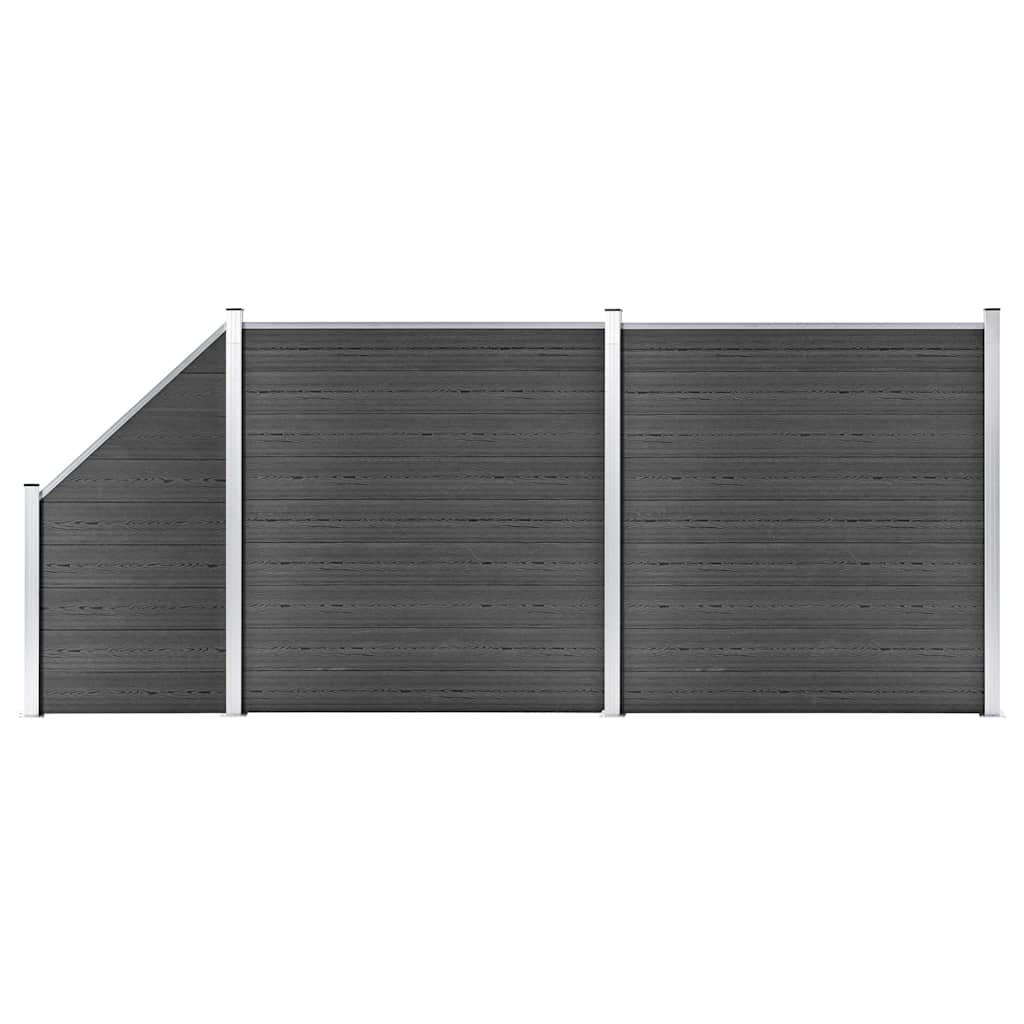 vidaXL Fence Panel Set WPC 446x(105-186) cm Black 1