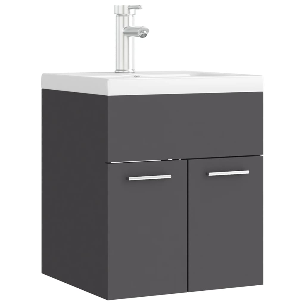 vidaXL Sink Cabinet with Built-in Basin Grey Engineered Wood