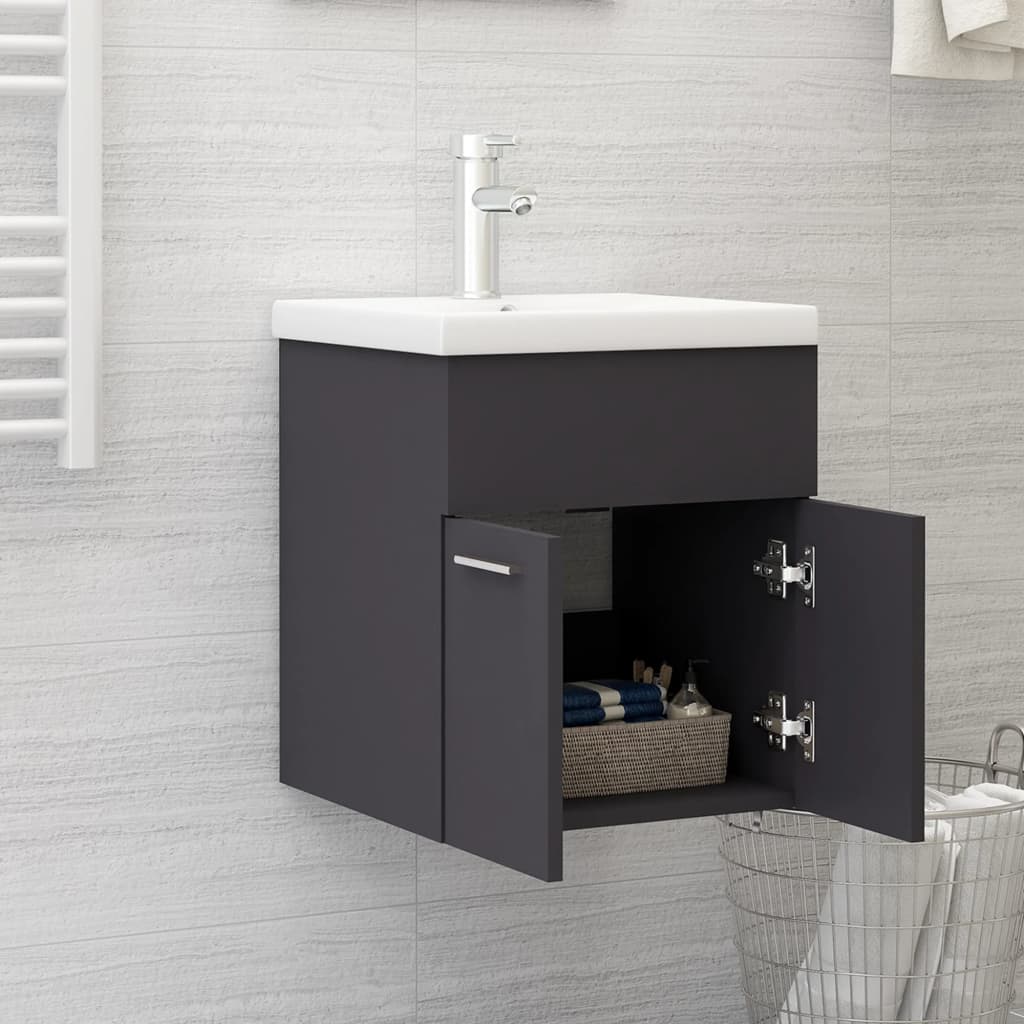 vidaXL Sink Cabinet with Built-in Basin Grey Engineered Wood