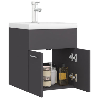 vidaXL Sink Cabinet with Built-in Basin Grey Engineered Wood