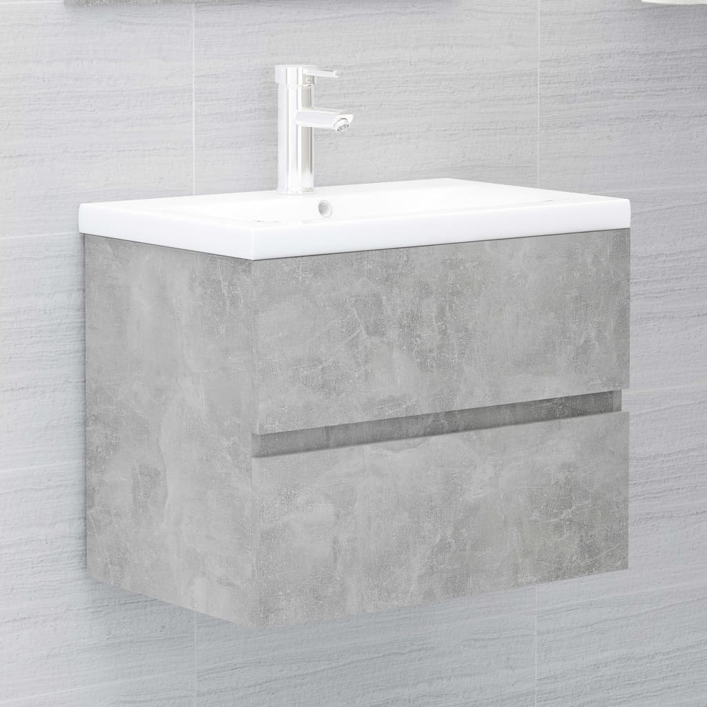 vidaXL Sink Cabinet with Built-in Basin Concrete Grey Engineered Wood