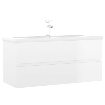 vidaXL Sink Cabinet with Built-in Basin High Gloss White Engineered Wood