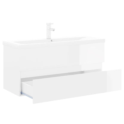 vidaXL Sink Cabinet with Built-in Basin High Gloss White Engineered Wood