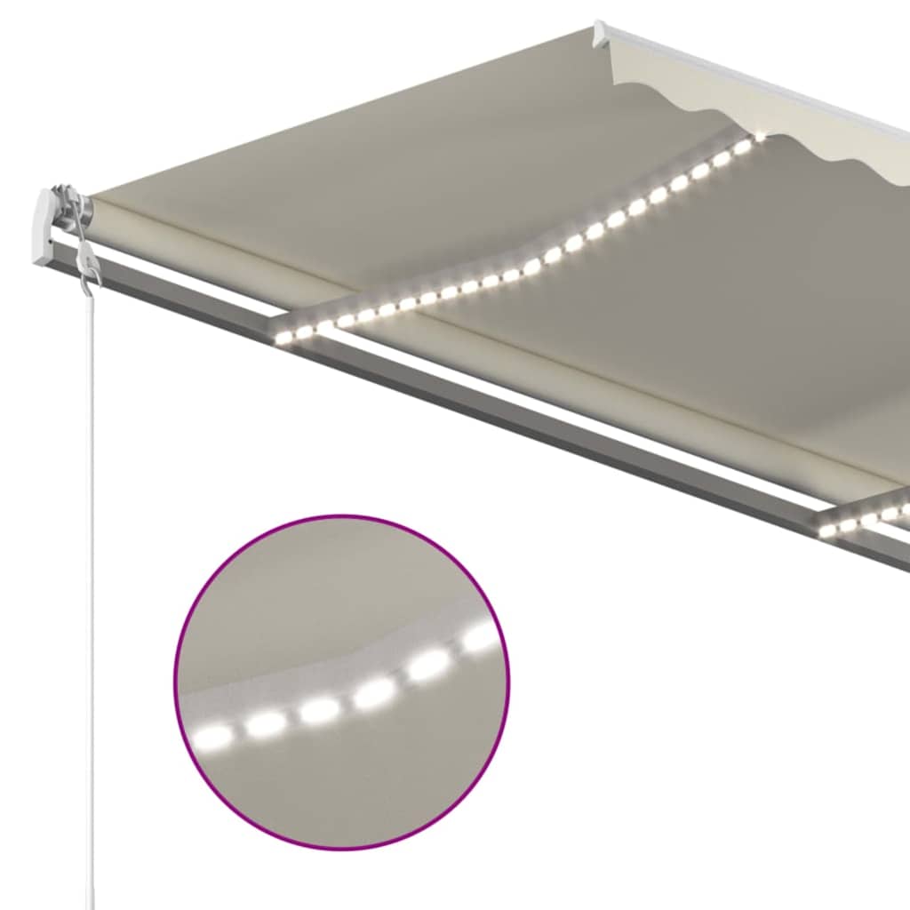 vidaXL Manual Retractable Awning with LED 450x300 cm Cream 4