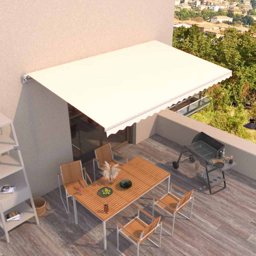 vidaXL Manual Awning with Solar LED 5 x 3 m with White Frame Drop 300 cm Width 500 cm