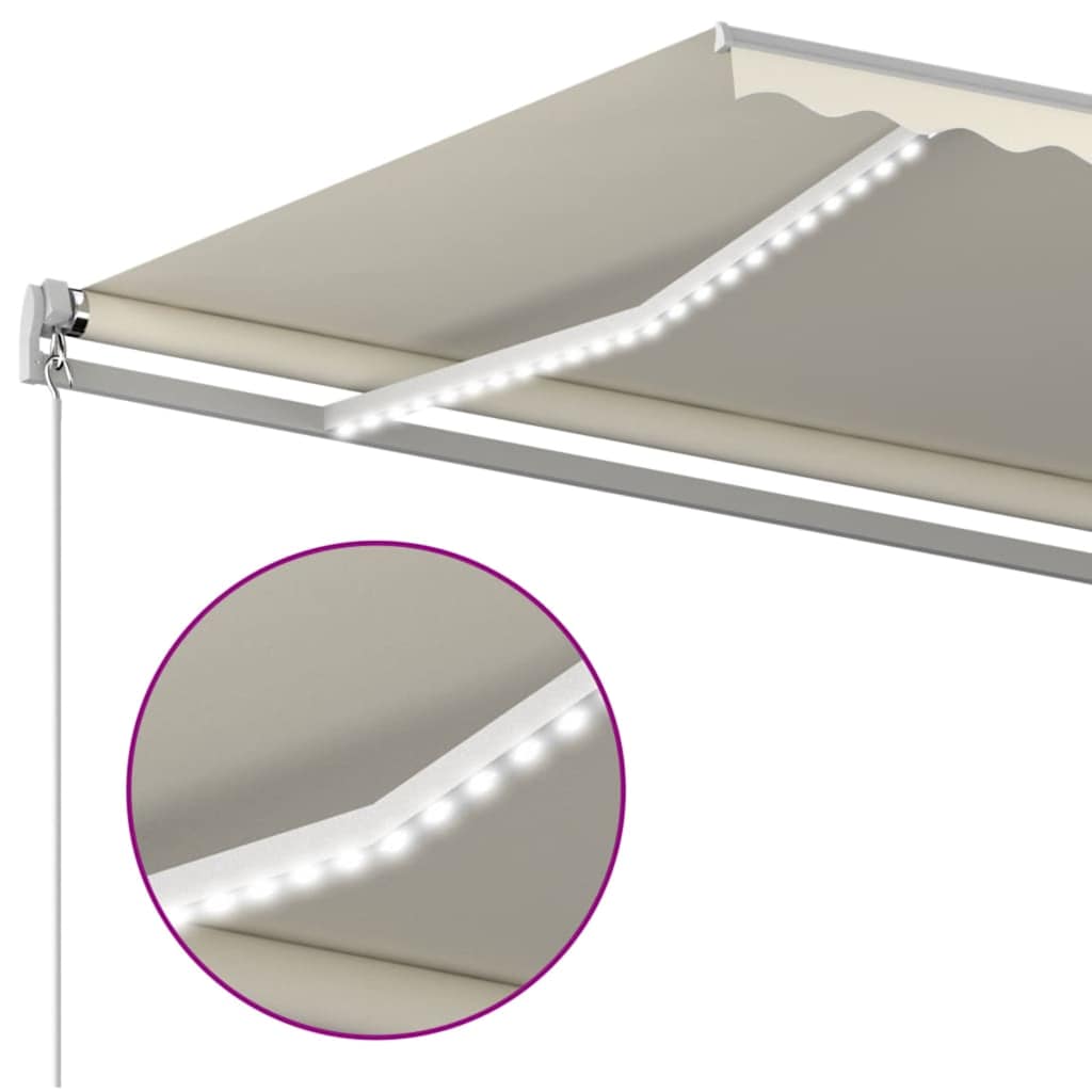 vidaXL Manual Retractable Awning with LED 500x300 cm Cream 4