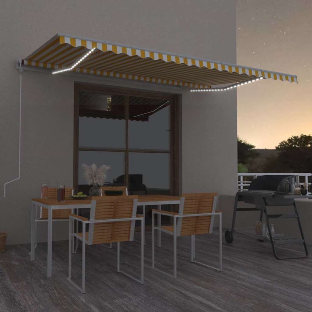vidaXL Manual Retractable Awning with LED 500x300 cm Yellow and White 1