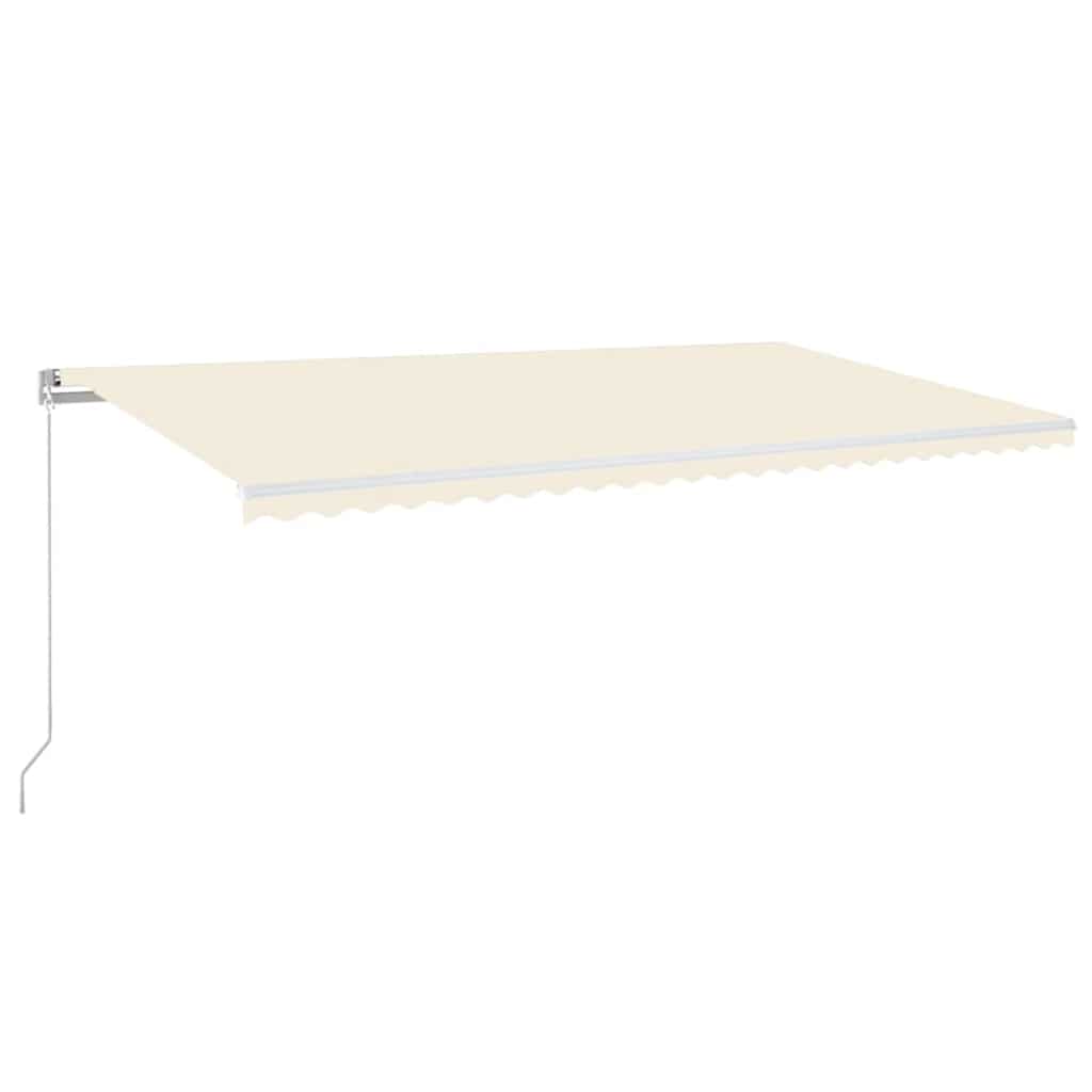 Manual Awning with Solar LED 6 x 3 m Stripe with white frame Drop 300 cm Width 600 cm Cream