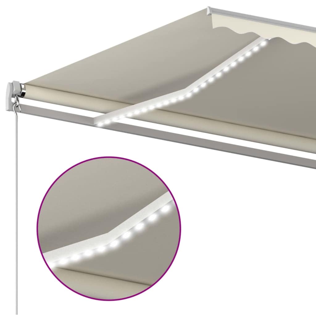 vidaXL Manual Retractable Awning with LED 600x300 cm Cream 4