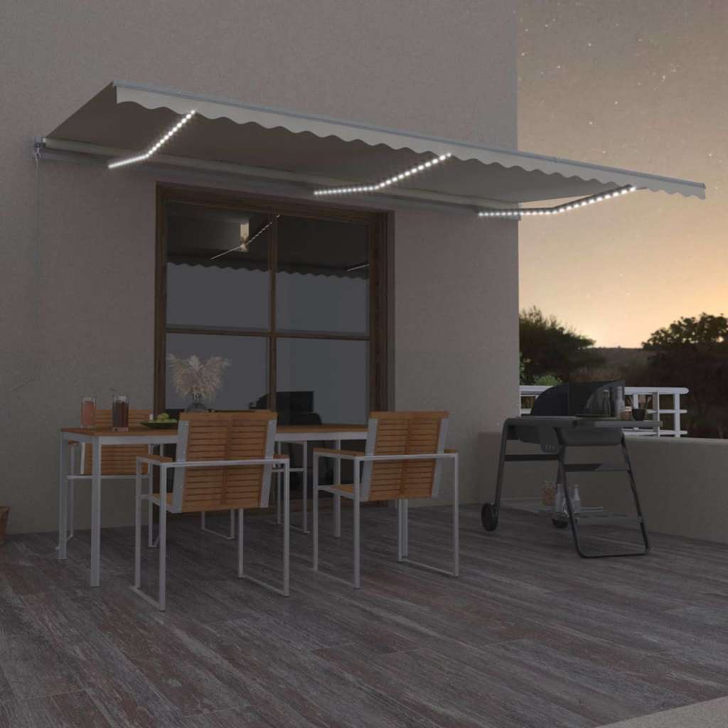 vidaXL Manual Retractable Awning with LED 600x300 cm Cream 1