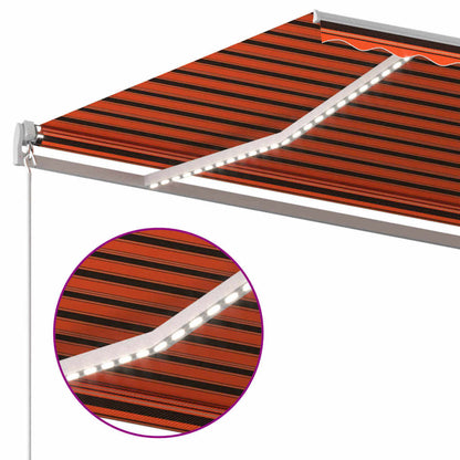 vidaXL Manual Retractable Awning with LED 600x300 cm Orange and Brown 4