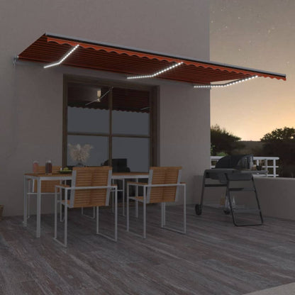vidaXL Manual Retractable Awning with LED 600x300 cm Orange and Brown 1