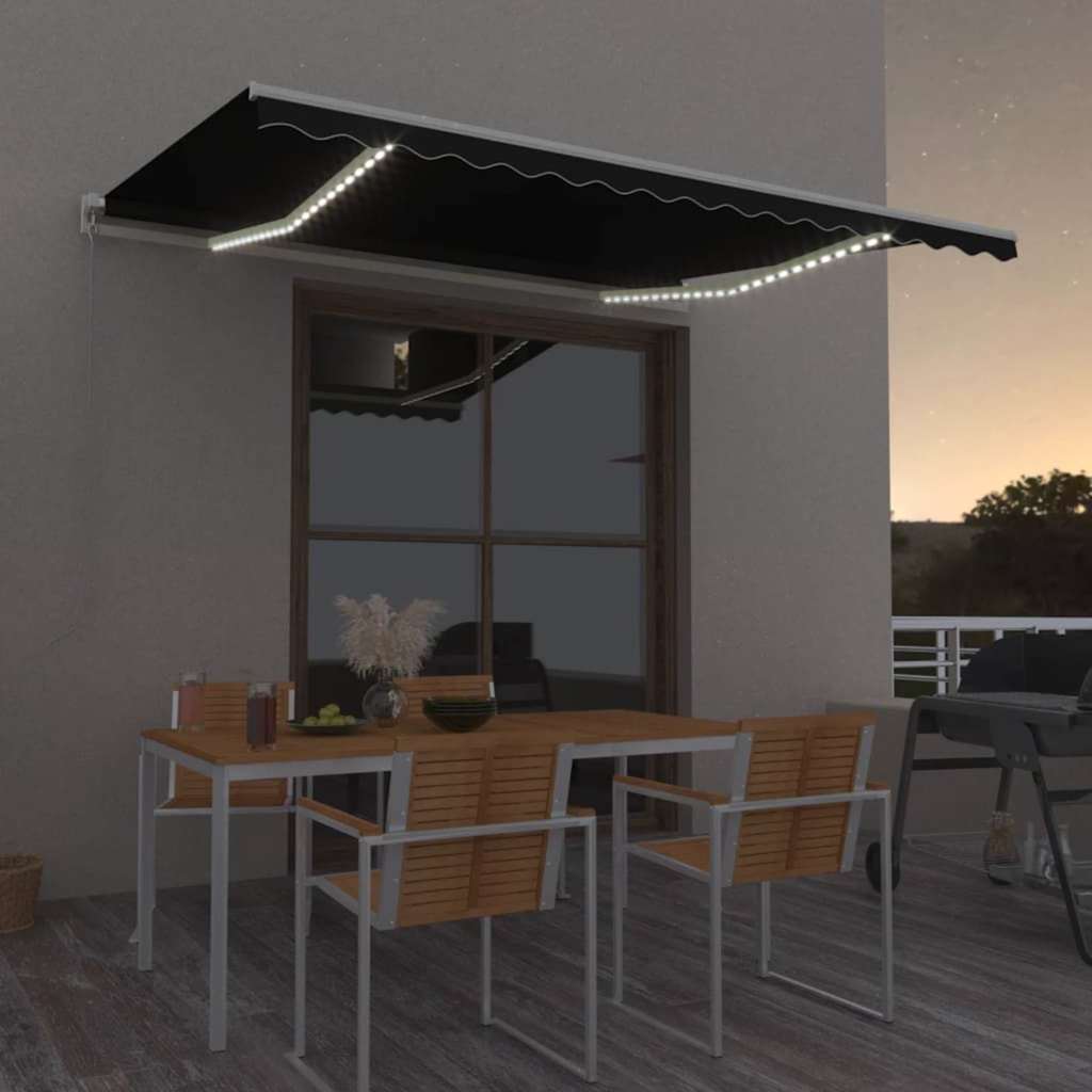 vidaXL Manual Retractable Awning with LED with White Frame Drop 350 cm